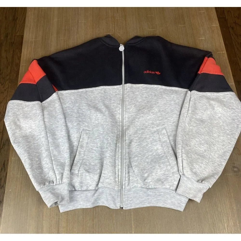 Men'sVintage Y2K Adidas  Zip‎ Up Sweatshirt Men's Large BLack/red/gray  READ